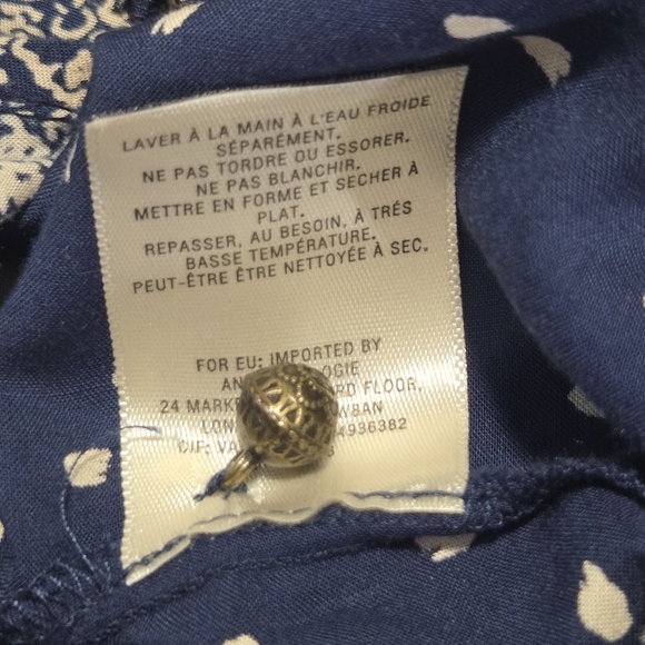 Maeve Anthropologie Hiver Blue Lace Panel 3/4 Boho Flare Sleeve Peasant Blouse 2 - Picture 6 of 9